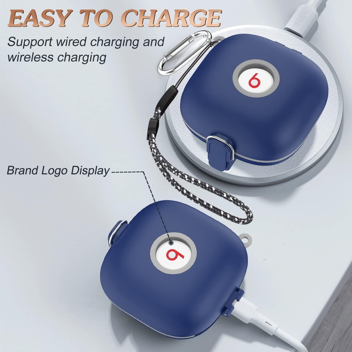 QIUDAOY for Beats Fit Pro Case with Secure Lock, Hard Shell Protective Case Cover for Beats Fit Pro Earbuds with Keychain/Lanyard Accessories, Silicone+Pc Full Skin Protector for Beats Fit Pro (Blue)  QIUDAOY   