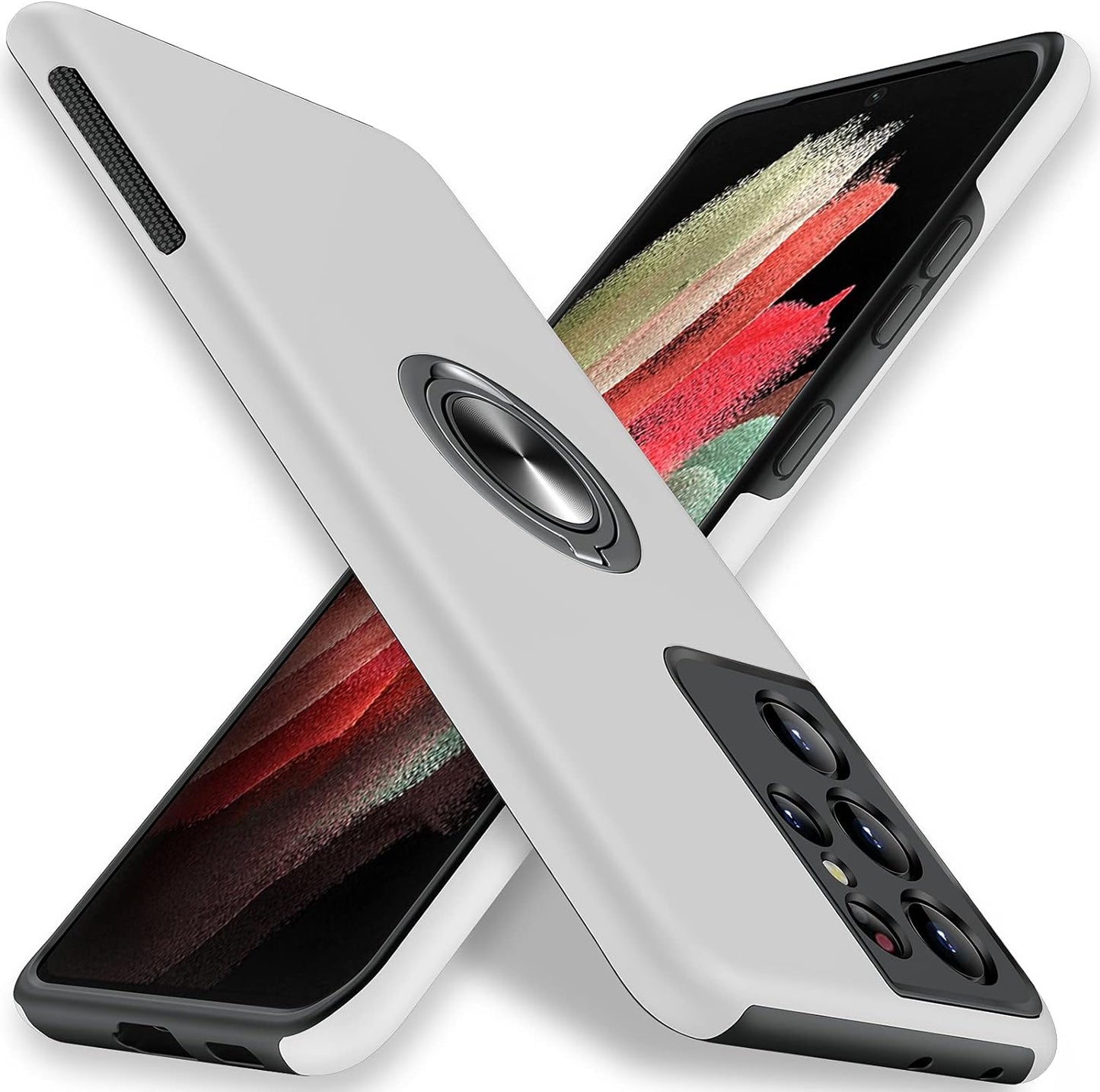 JAME for Samsung Galaxy S21 Ultra Case, [NOT for S21 or S21 Plus], Slim Soft Bumper Protective Case for Samsung S21 Ultra Case, with Invisible Ring Holder Kickstand for Galaxy S21 Ultra Case, Black  XJXIN Silver  