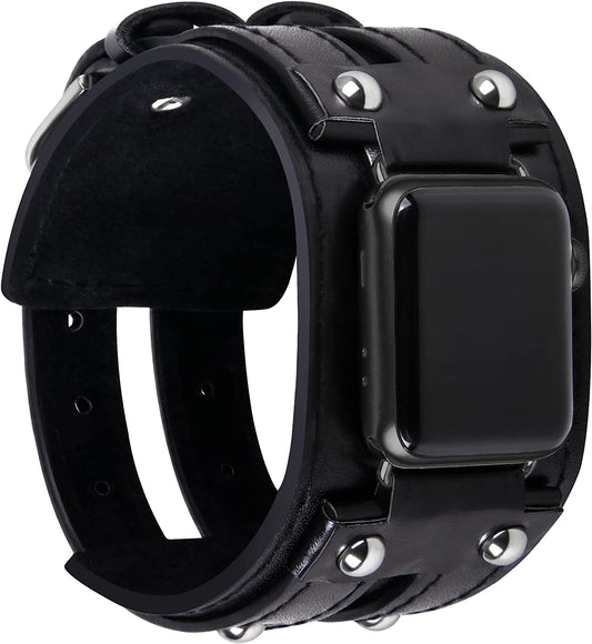 VIQIV Leather Band Compatible with Apple Watch Band 49Mm(Ultra) 45Mm 44Mm 42Mm 41Mm 40Mm 38Mm, Studded Bracelet for Apple Watch Band for Men, Vintage Punk Wristband Spike Bracelet Strap for Iwatch Series SE/8/7/6/5/4/3/2/1  VIQIV   
