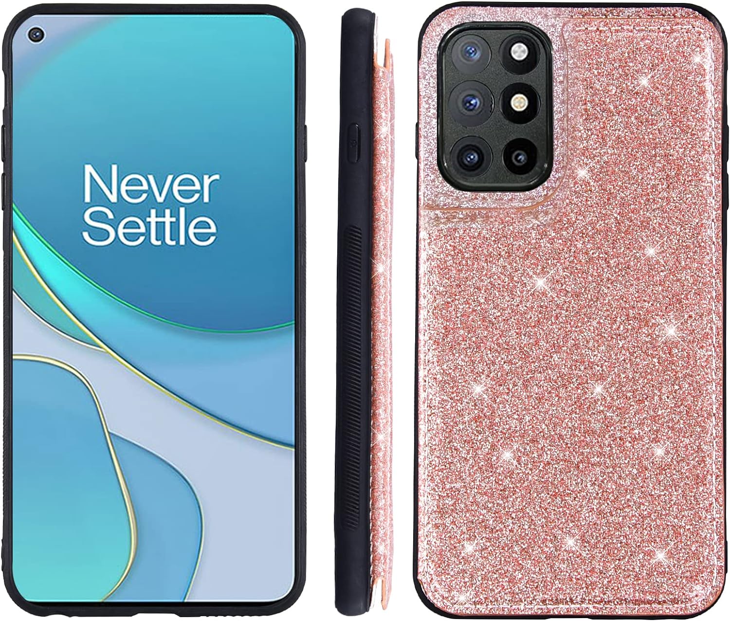 Asuwish Phone Case for Oneplus 8T Oneplus8T plus 9R 5G Wallet Cover with Screen Protector and Card Holder Bling Glitter Cell One Plus8T5G on + 1 plus 8Tplus 1Plus 8T+ One+ T8 1+ 1+8T Pro G5 Rose Gold  Asuwish   