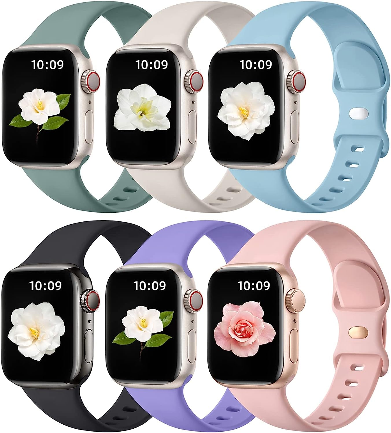Maledan 6 Pack Bands Compatible for Apple Watch Band 45Mm 41Mm 40Mm 38Mm 44Mm 42Mm 49Mm Women Men, Breathable Silicone Sport Strap Design for Apple Watch Ultra Iwatch Series 8 7 6 5 4 3 2 1 SE Band  Maledan Pink/ Starlight/ Pine Green/ Black/ Lake Blue/ Lavender Purple 38mm/40mm/41mm 