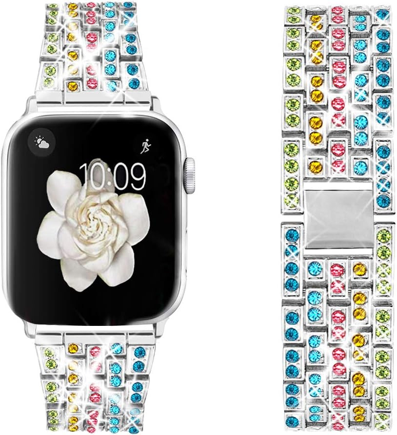 Dsytom Bing Band Compatible with Apple Watch Band 42Mm 44Mm 45Mm,Jewelry Replacement Metal Wristband Strap for Iwatch Band Series 8/7/6/5/4/3/2/1/SE Ultra(Silver)  Dsytom Colorful B 42mm/44mm/45mm 
