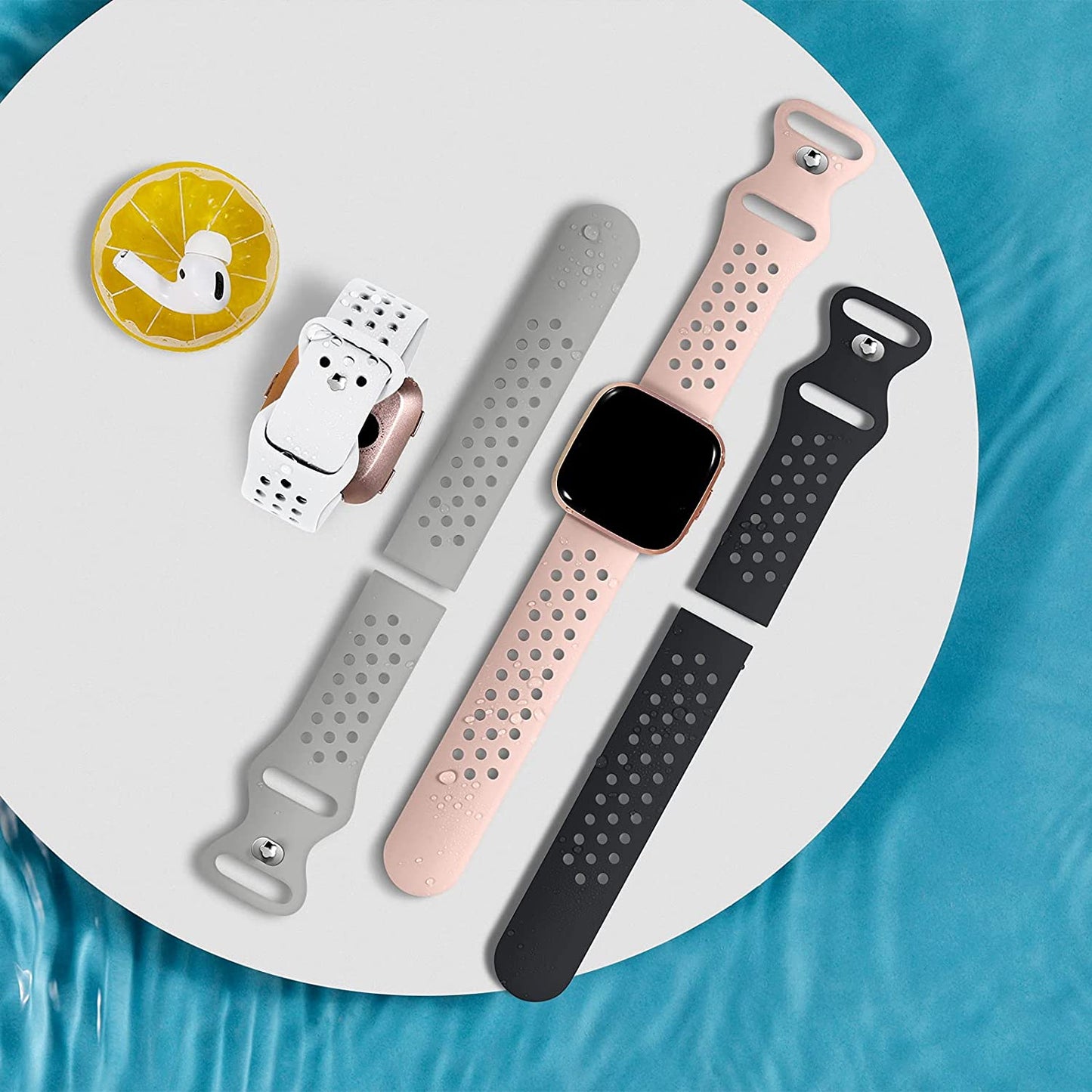 Witzon 4 Pack Compatible with Fitbit Versa / Versa Lite / Versa 2 Band, Breathable Replacement Wristbands Soft Silicone Sport Bands for Versa 2 Smart Watch for Women Men, Small, Black/White/Gray/Pink  Witzon   