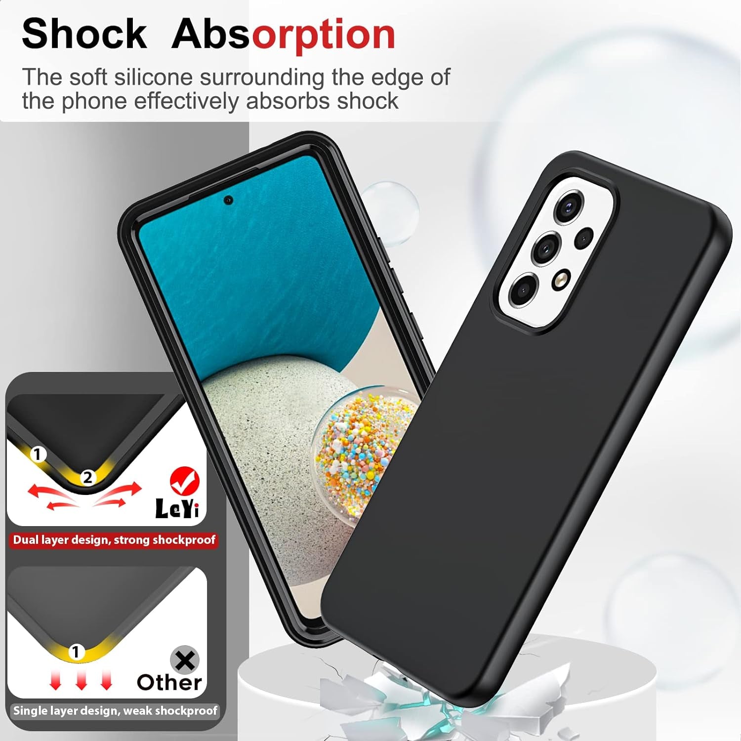 Leyi for Samsung A53 5G Case, Samsung Galaxy A53 5G Case with [2 X Tempered Glass Screen Protector], Full-Body Shockproof Soft Liquid Silicone Protective Phone Cover Case for Samsung A53, Black  LeYi   