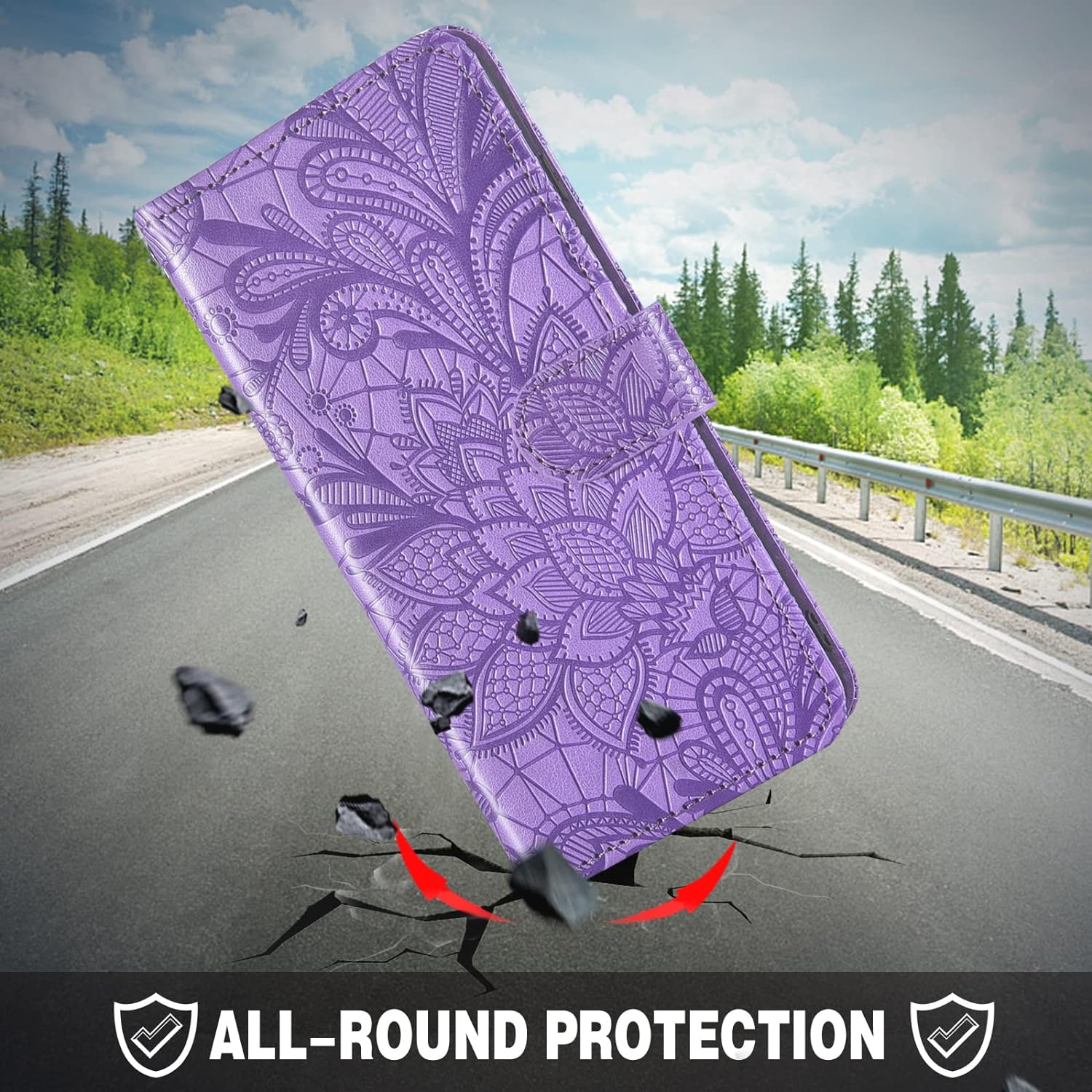 Asuwish Phone Case for Oneplus Nord N200 5G with Screen Protector and Lace Wallet Cover Flip Card Holder Stand Cell Accessories One plus N 200 G5 1 plus 200N 1Plus One+ 1+ N2005G 2021 Women Men Purple  Asuwish   