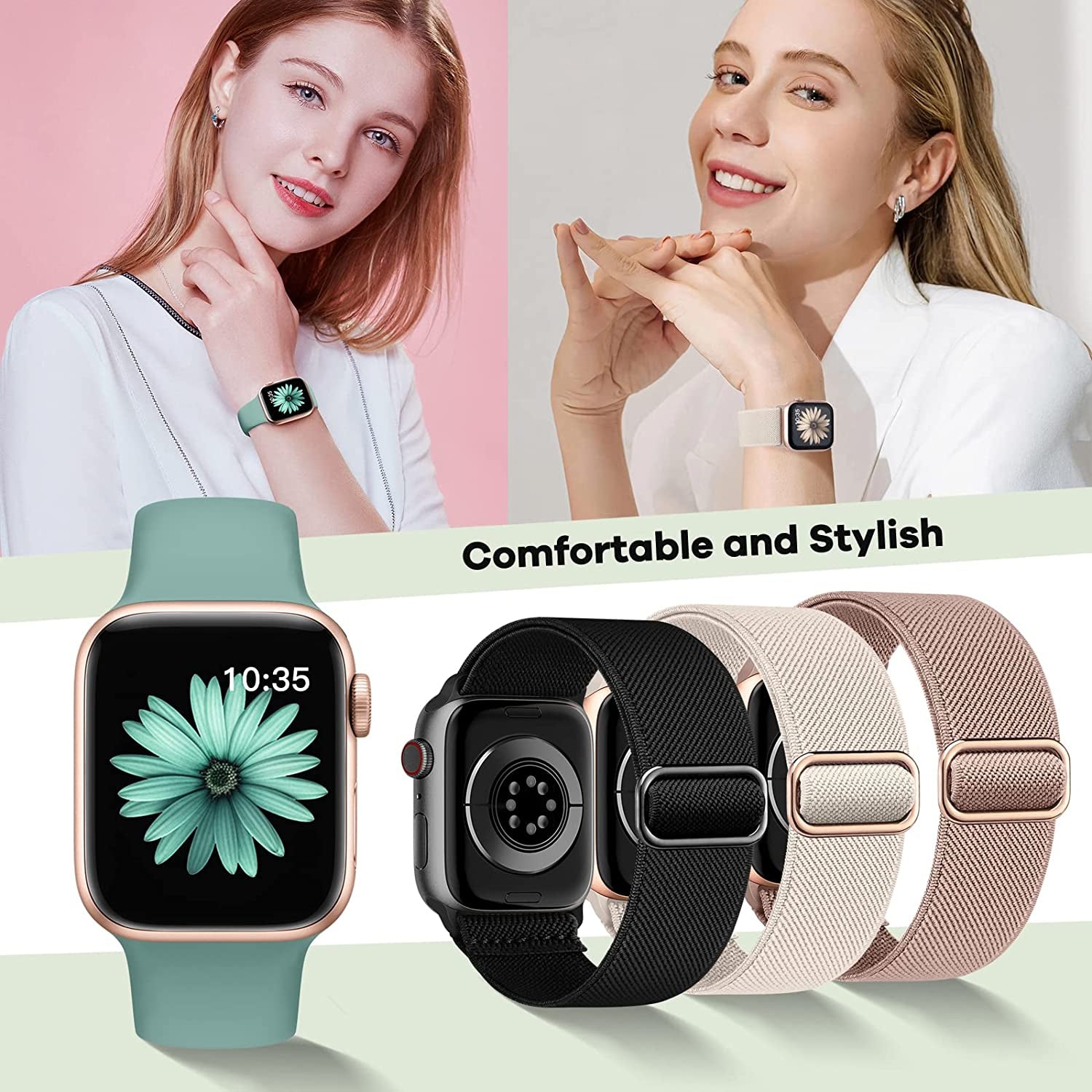 6 Pack Bands Compatible with Apple Watch Band 38Mm 40Mm 41Mm 42Mm 44Mm 45Mm 49Mm-3Pack Soft Silicone Strap, 3Pack Elastic Sport Wristbands for Iwatch Series Ultra 8 7 6 5 4 3 2 1 SE Women Men  iFuntec   