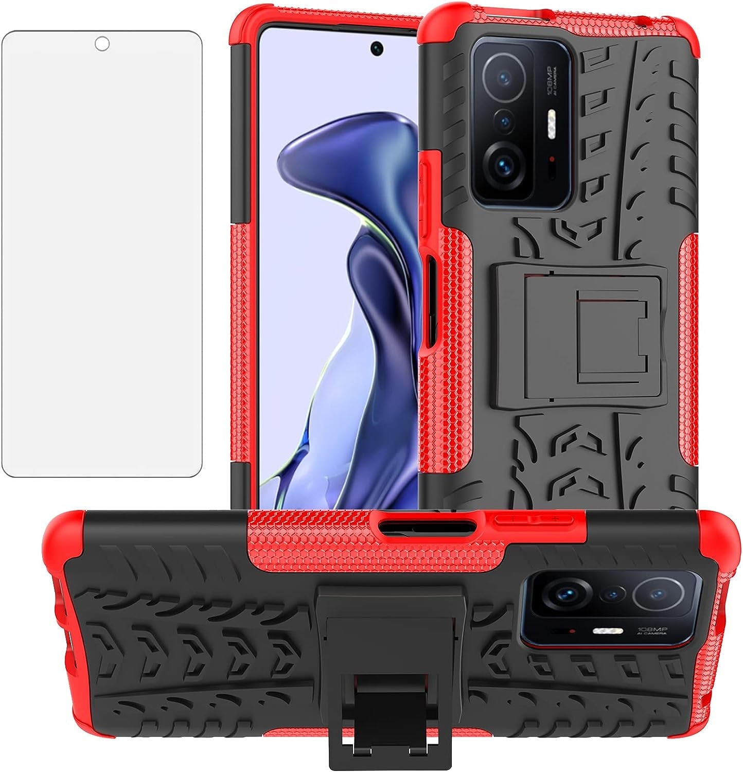 Asuwish Phone Case for Xiaomi Mi 11T/Mi11T Pro 5G with Tempered Glass Screen Protector and Slim Stand Hybrid Heavy Duty Rugged Protective Cell Cover Mi11Tpro T11 G5 Kickstand Mobile Women Men Green  Asuwish Red For Mi 11T (5G) / Mi 11T Pro (5G) 