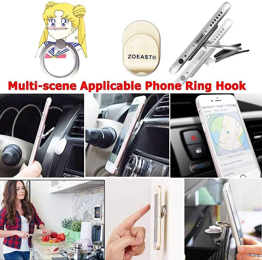 ZOSTLAND 3Pack Moon Guardian Fighter Phone Ring,Universal 360°Adjustable Phone Case Finger Grip Stand Holder Desk Stent Mount Car Hook Compatible with Iphone 13 12 11 MAX X plus Ipad (3Pcs Moon Girl)  ZOEAST   