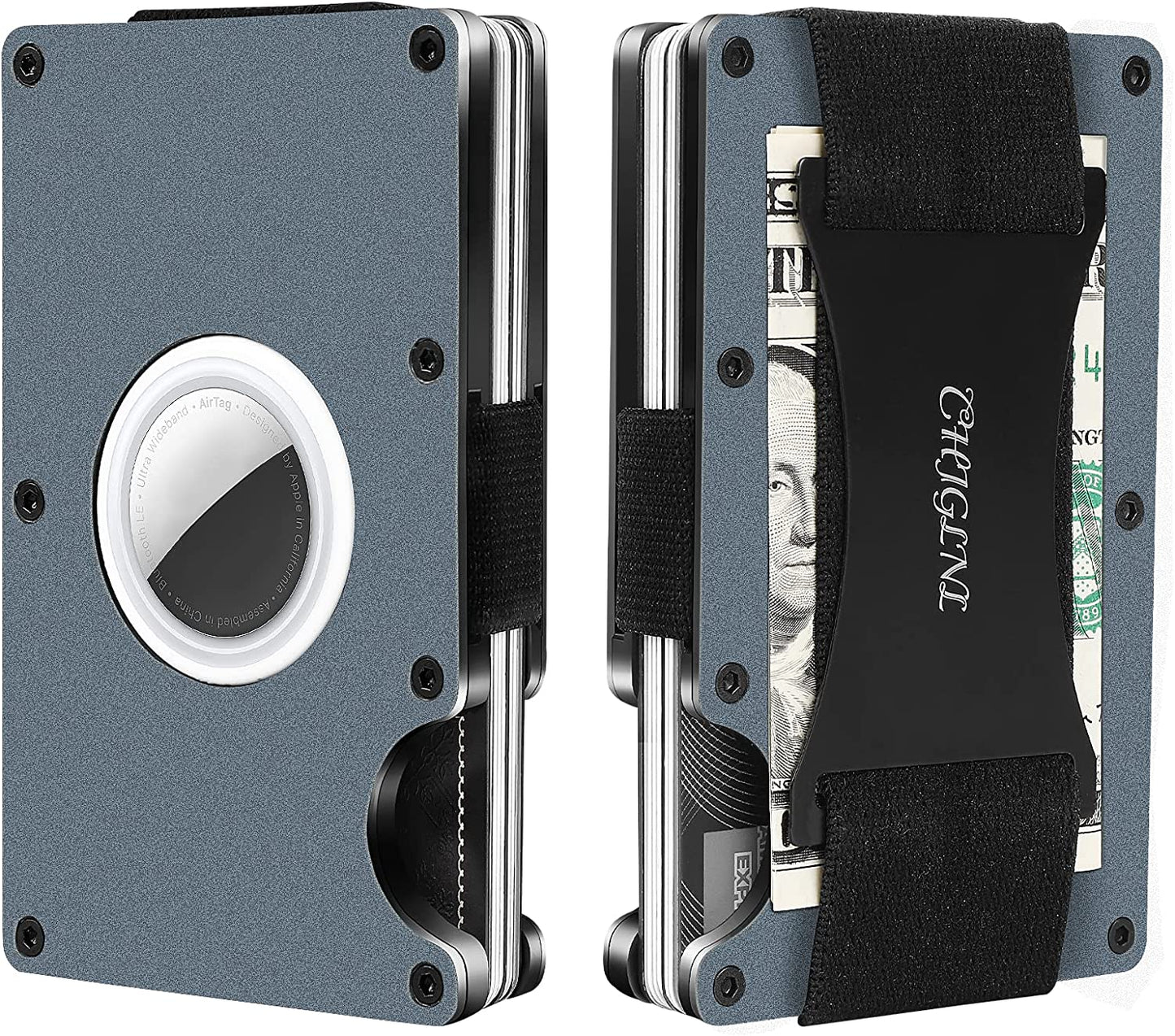 CHJGLNL Genuine Leather Slim Wallet for Men, Pop up Wallet RFID Blocking Money Credit Card Holder Minimalist Smart Wallet Ideal for Men'S Gift  CHJGLNL Blue-Airtag  