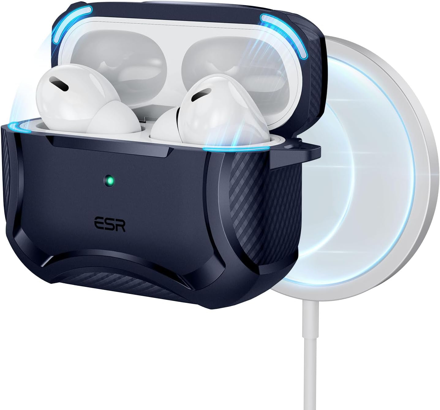 ESR for Airpods Pro 2Nd Generation Case (Halolock), Compatible with Airpods Pro Case 2Nd/1St Gen (2022/2019), Magsafe Ready, Powerful Drop Protection, Magnetic Lid, Cyber Armor Tough Series, Black  Electronic Silk Road Corp Navy Blue  