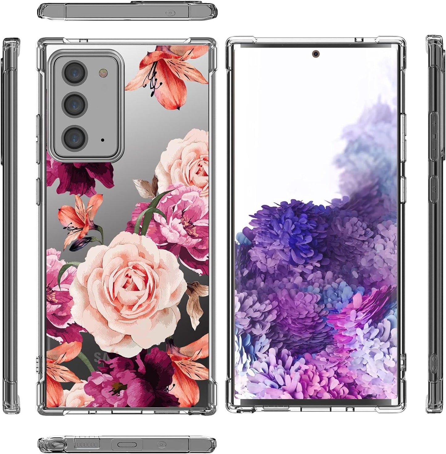 KIOMY Case for Samsung Galaxy Note 20 5G for Women Girls Clear with Cute Floral Design Shockproof Bumper Protective Cell Phone Back Cover Slim Fit Flexible Flower Skin for Samsung Galaxy Note 20 5G  KIOMY   
