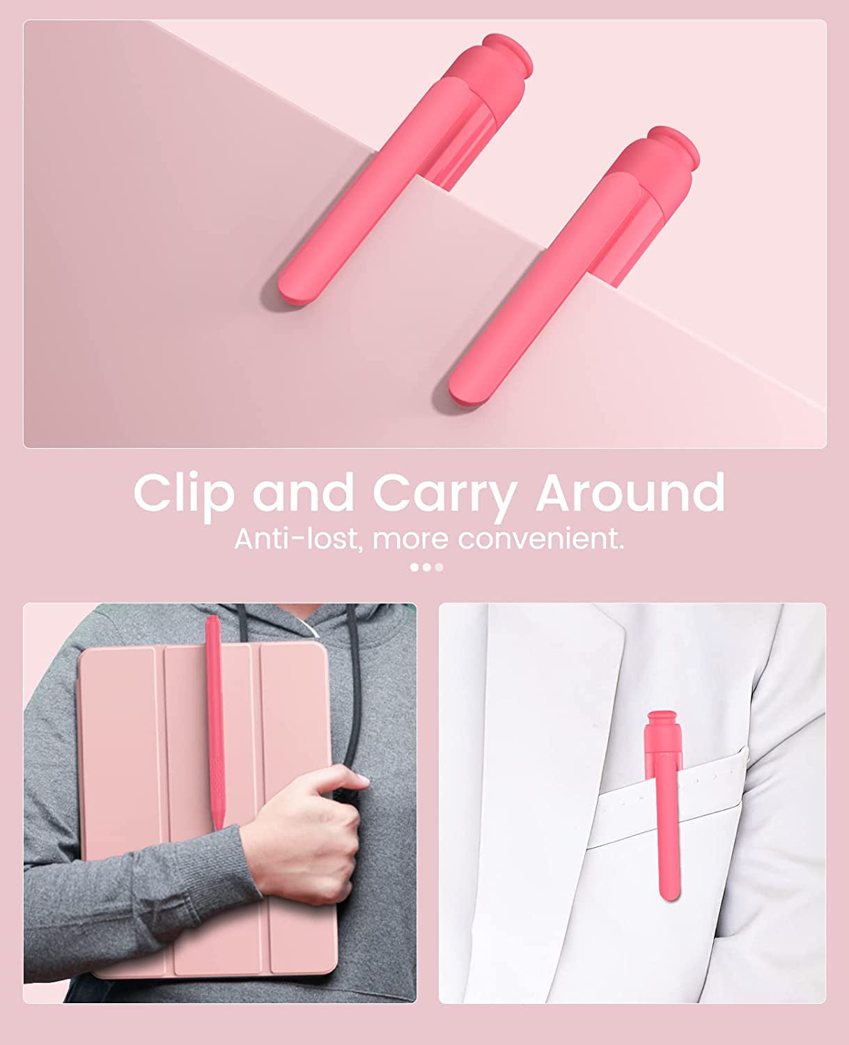Moko Silicone Pencil Sleeve for Apple Pencil 1St Generation, Lightweight Apple Pencil Silicone Cover Anti-Slip Grip Ipad Pencil Holder with Clip, 3 Nips, Watermelon Red  MoKo   