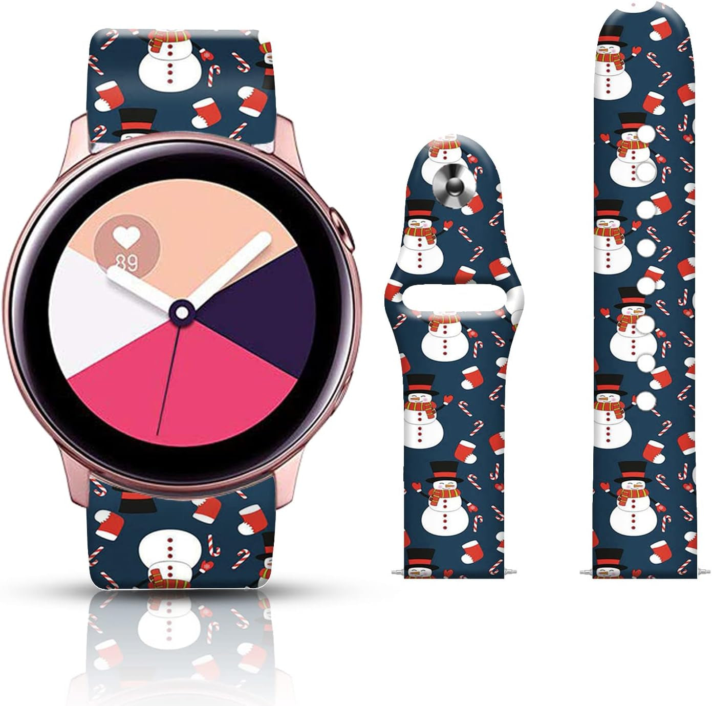 20MM Silicone Sport Bands Compatible for Samsung Galaxy Watch 4 40Mm 44Mm/Classic 42Mm 46Mm/Watch 3 41Mm, Active 2 Watch Bands /Gear S2, FTFCASE Turquoise Pattern Strap for Women Men Girls  FTFCASE Christmas Snowman  