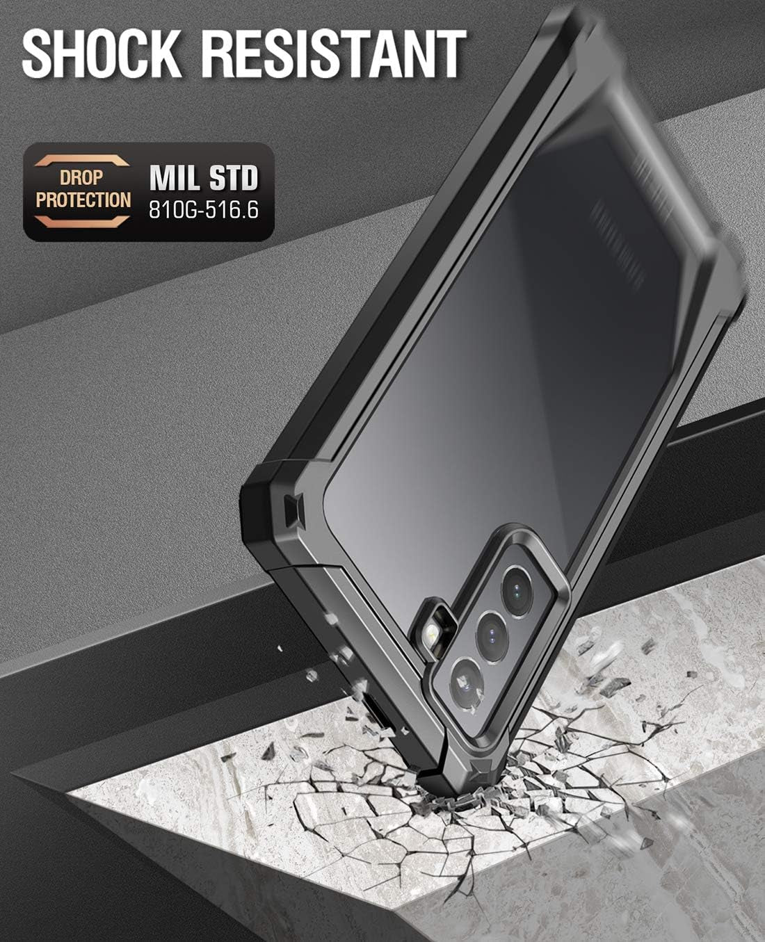 Poetic Guardian Case Designed for Samsung Galaxy S21 5G 6.2 Inch, Built-In Screen Protector Work with Fingerprint ID, Full Body Hybrid Shockproof Bumper Cover Case, Black  Poetic   