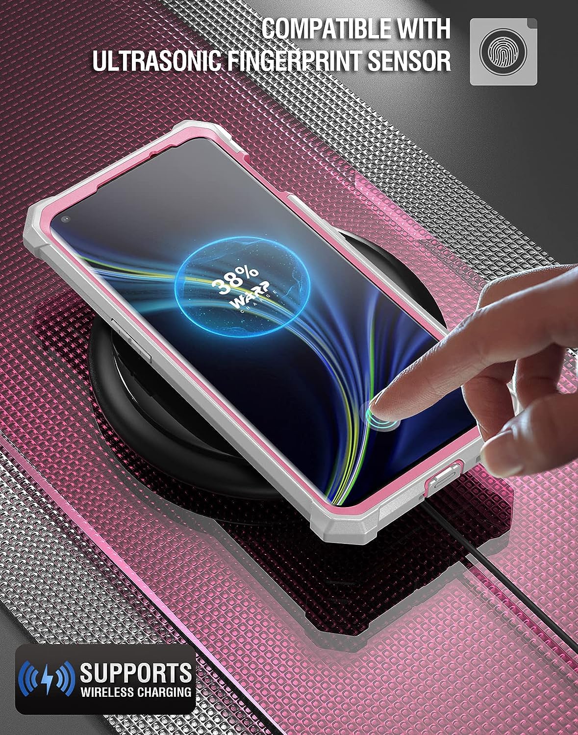 Poetic Guardian Case Designed for Oneplus 10 Pro 5G, Built-In Screen Protector Work with Fingerprint ID, Full Body Hybrid Shockproof Bumper Cover Case, Pink/Clear  Poetic   