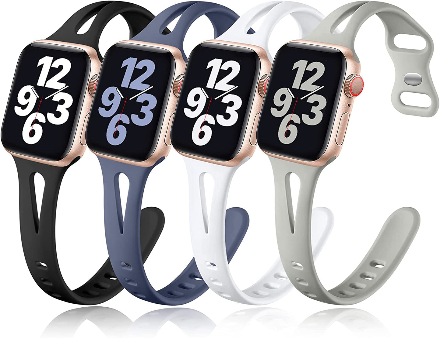 Getino Compatible with Apple Watch Band 40Mm 38Mm 41Mm Iwatch Series 8 7 6 5 4 3 2 1 SE for Women Men, Stylish Durable Silicone Slim Sport Watch Bands, 4 Pack, Cyan/Lake Blue/Starlight/Grayish Purple  Getino Black/White/Pebble Gray/Blue Gray 42mm/44mm/45mm/49mm 