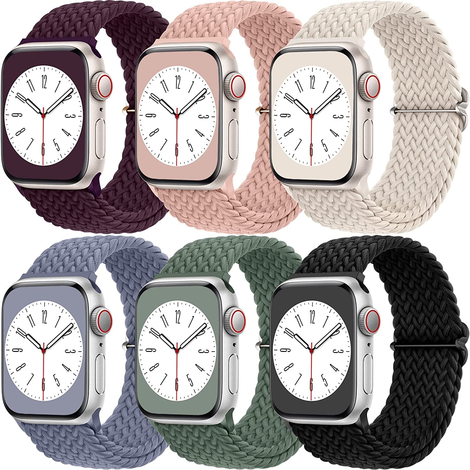 6 Pack Stretchy Braided Solo Loop Compatible with Apple Watch Band 38Mm 40Mm 41M 42Mm 44Mm 45Mm 49Mm Women Men, Adjustable Elastic Nylon Sport Bands for Iwatch Apple Watch Series 8 7 6 5 4 3 2 1 SE  Witzon   
