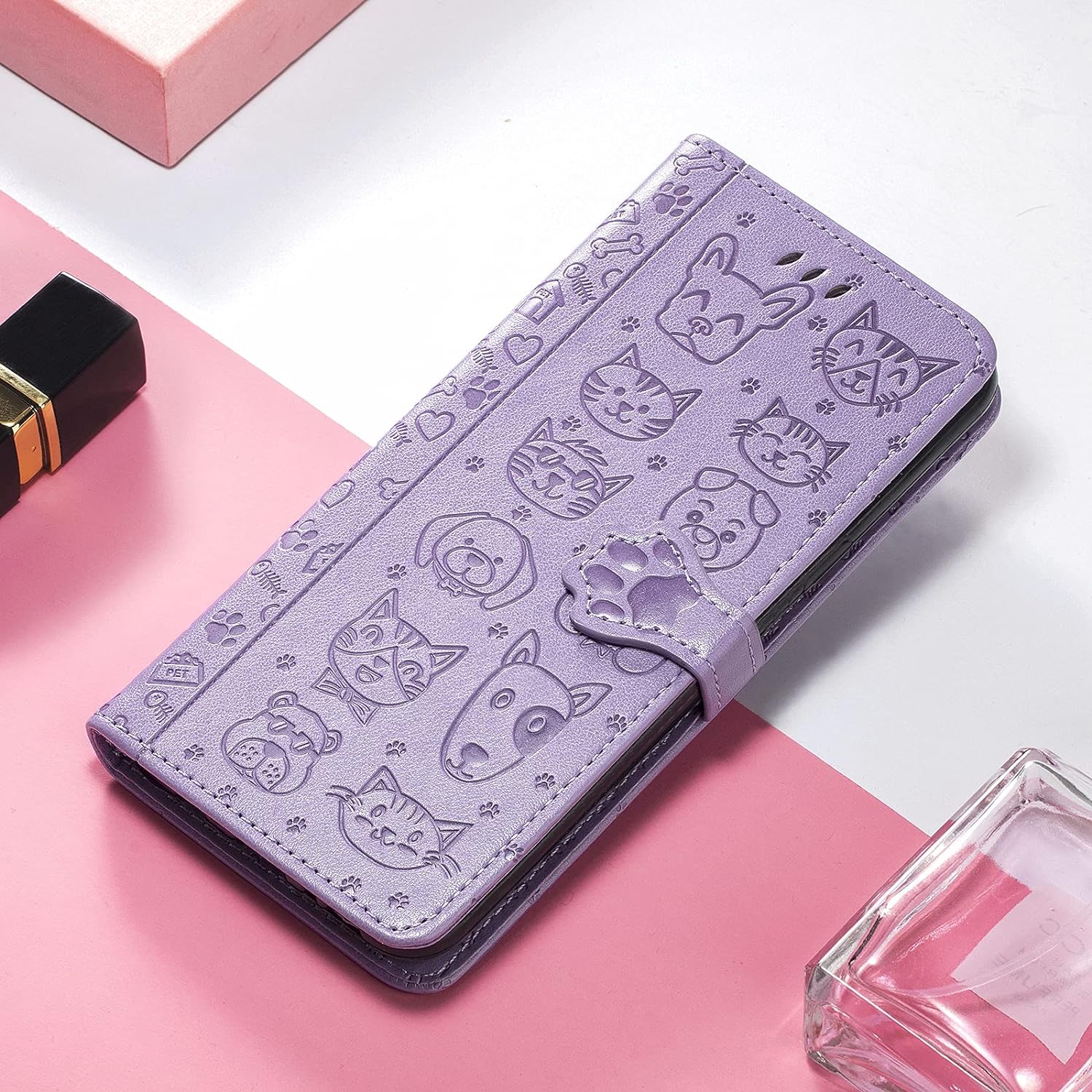Ccsmall Oneplus Nord N200 Cartoon Girl Wallet Case,Kawaii Cat Dog Style Flip Phone Cover with ID Card Holder & Kickstand PU Leather Magnetic Clasp Case for Oneplus Nord N200 MG Purple  CCSmall   