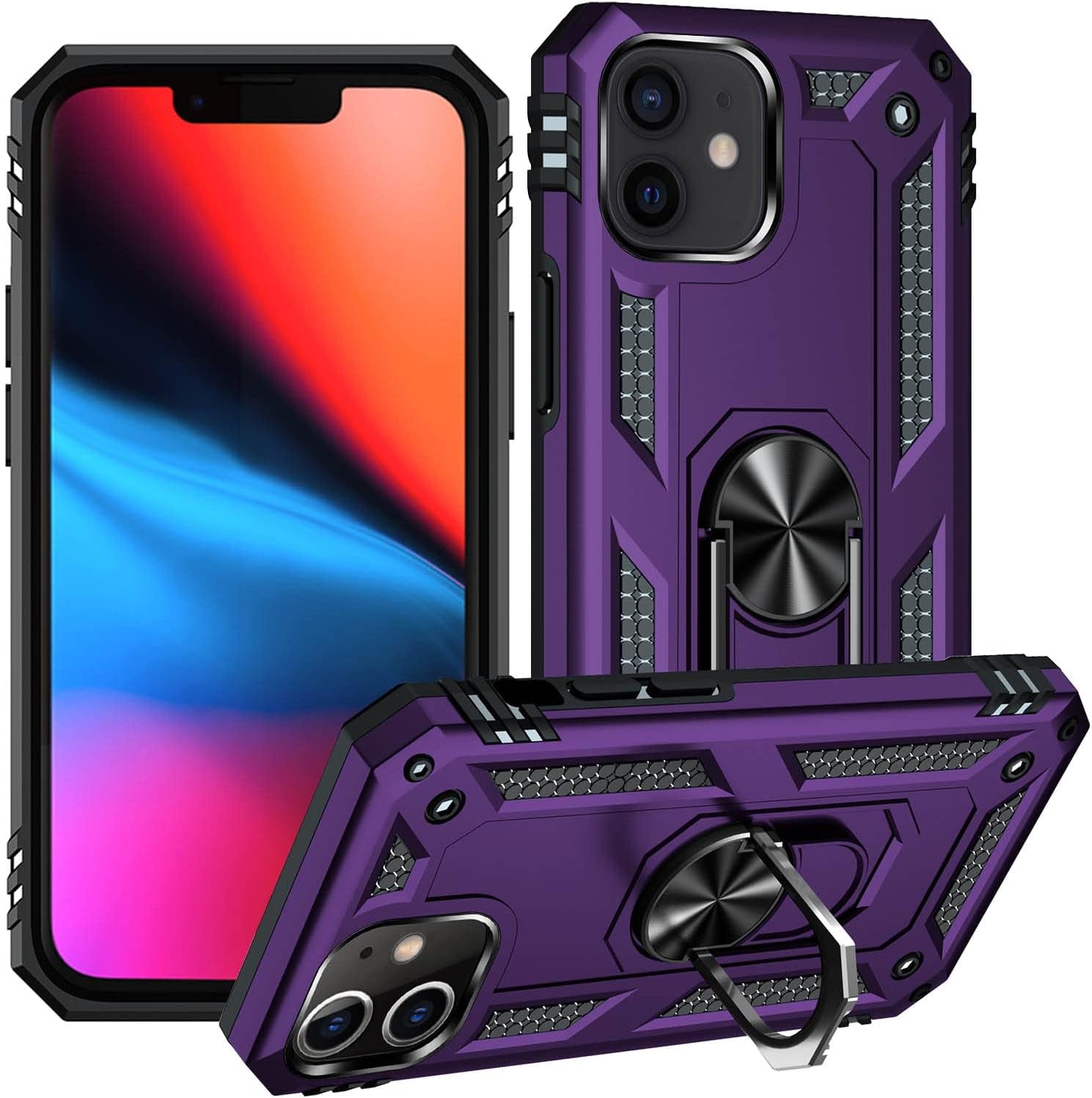ADDIT Military Grade Iphone 12 Pro Max Case - 6.7" Slim Fit, Heavy Duty Protection, Rotatable Magnetic Kickstand, TPU & Polycarbonate, Black  ADDIT Purple Iphone 12 Mini [5.4"] 