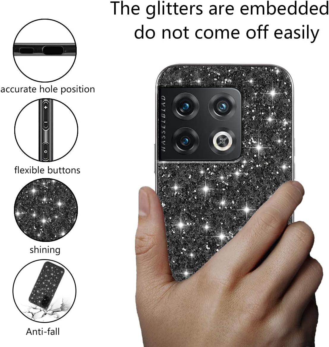 Jancyu Compatible with Oneplus 10 Pro Case, Shockproof Phone Cases for Oneplus 10 Pro Glitter Protective Cover for Women Cute Accessories (Black)  Jancyu   