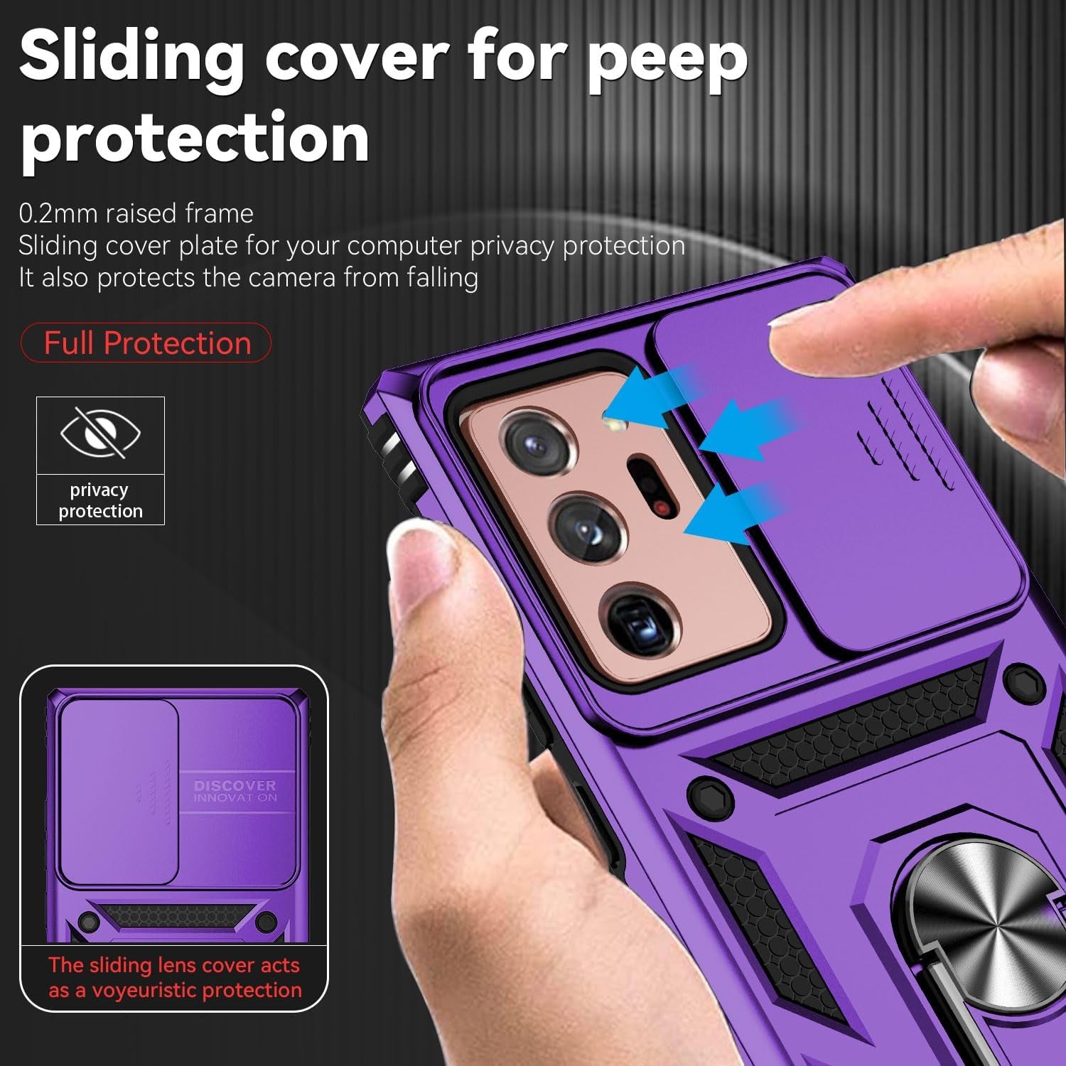 For Samsung Galaxy Note 20 Ultra Case with Camera Lens Cover HD Screen Protector, Military-Grade Drop Tested Magnetic Ring Holder Kickstand Protective Phone Case for Galaxy Note 20 Ultra 5G (Purple)  JINZHI Inc   