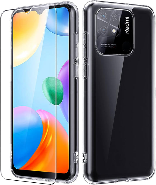 Dioxide Compatible for Xiaomi Redmi 10C Case with Screen Protector, Full Body Protection Case Transparent Silicone Bumpers Shockproof Case for Xiaomi Redmi 10C  Dioxide   