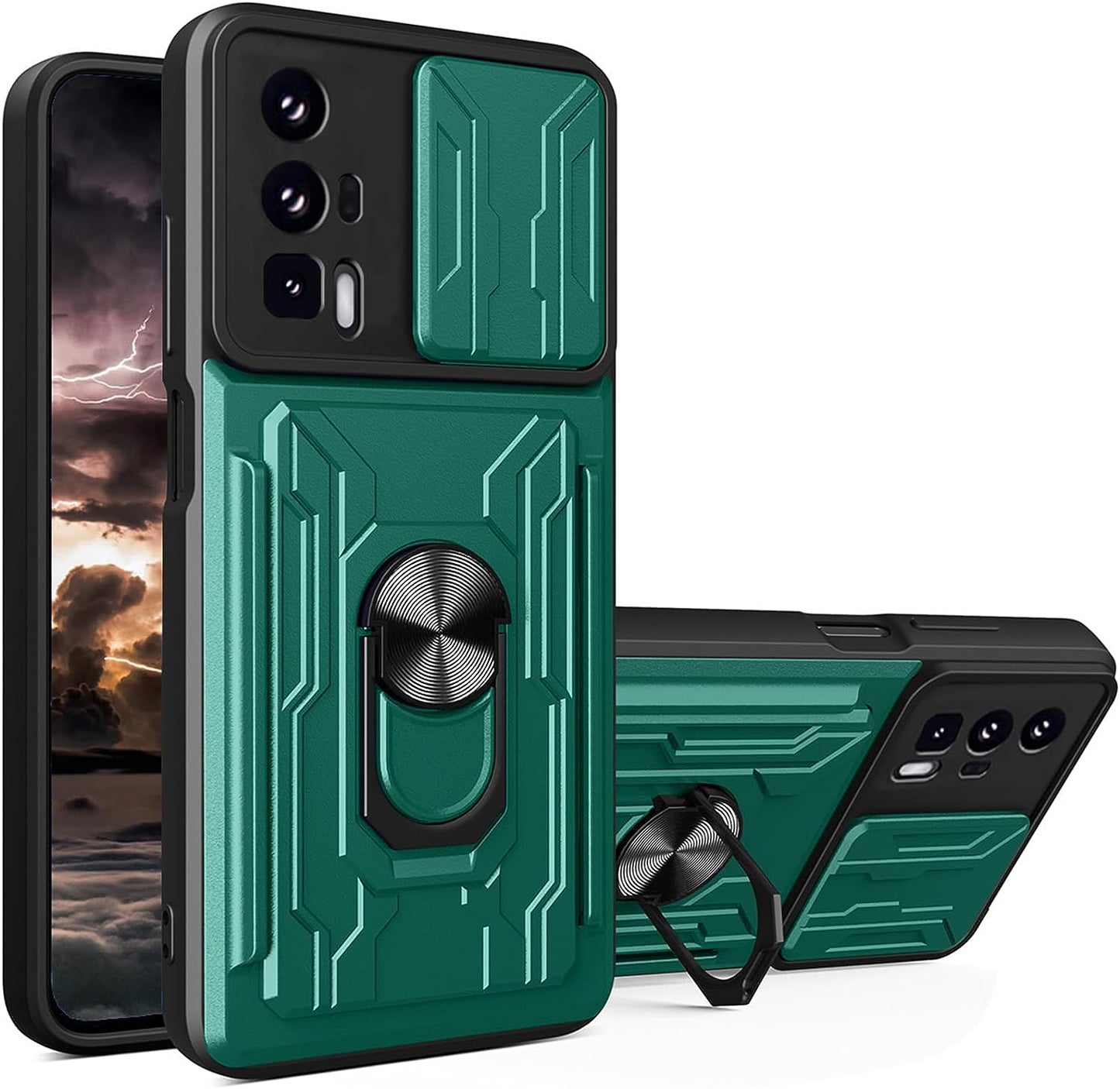 Tncavo for Xiaomi Poco F5 PRO 5G Case with Card Holder, Military Grade Shockproof Heavy Duty Protective with Rotating Ring Kickstand & Camera Cover for Redmi K60/ K60 PRO 5G LJ Blue  Tncavo Green Full 