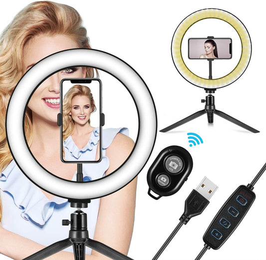 LED Ring Light 10" with Tripod Stand & Phone Holder - Dimmable Desk Makeup Ring Light for Youtube Video Live Stream Makeup Photography, USB Powered with 3 Light Modes & 10 Brightnes  CloudMi   