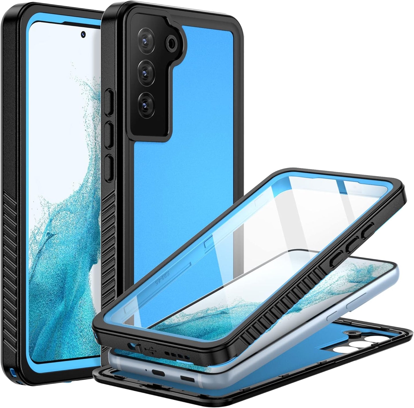 BEASTEK for Samsung Galaxy S22 Waterproof Case, FSN Series, Shockproof Underwater IP68 Case with Built-In Screen Protector Full Body Protective Cover, for Galaxy S22 6.1 Inch (Black)  BEASTEK Blue Galaxy S22 