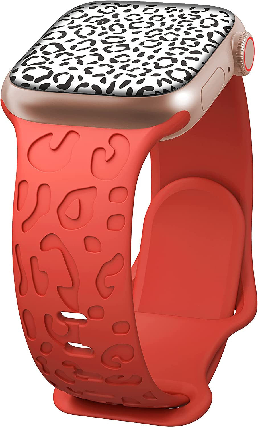 Kingofkings Leopard Engraved Band Compatible with Apple Watch Band 38Mm 41Mm 40Mm 44Mm 45Mm 49Mm 42Mm Women Men, Comfortable Cheetah Silicone Sport Bands for Iwatch Series 8 7 6 5 4 3 2 1 SE Ultra  KingofKings Red 42mm/44mm/45mm/49mm 