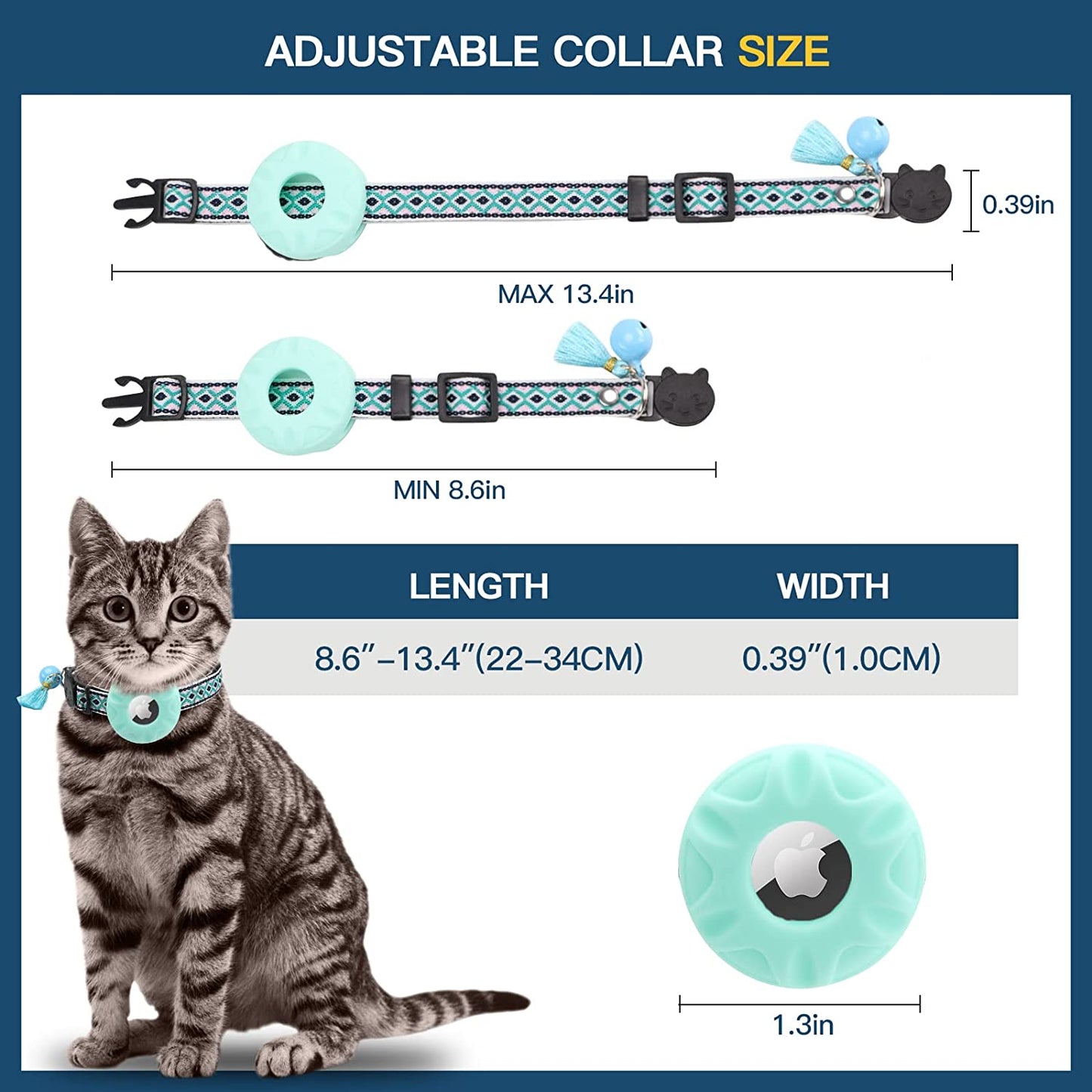 Airtag Cat Collar,Daboqed Kitten Collar Adjustable Breakaway Collar with Safety Buckle and Silicone Airtag Holder Case Compatible with Airtag Pet Collar for Female Girl Cats Male Boy Cats(Mint Green)  DaboQed   