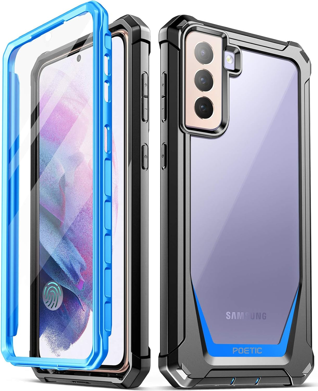 Poetic Guardian Case Designed for Samsung Galaxy S21+ plus 5G 6.7 Inch, Built-In Screen Protector Work with Fingerprint ID, Full Body Hybrid Shockproof Bumper Cover Case, Green/Clear  Poetic Blue  