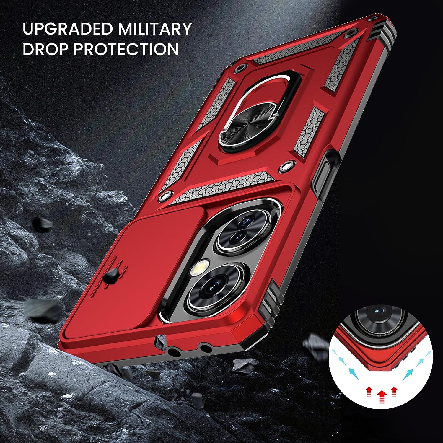 Liufcx for Oneplus Nord N30 5G Case + Screen Protector with Kickstand & Slide Lens Protector Cover, Heavy Duty Armor Shockproof Rugged Military Grade Protective Case for Oneplus Nord N30 5G (Red)  Liufcx   