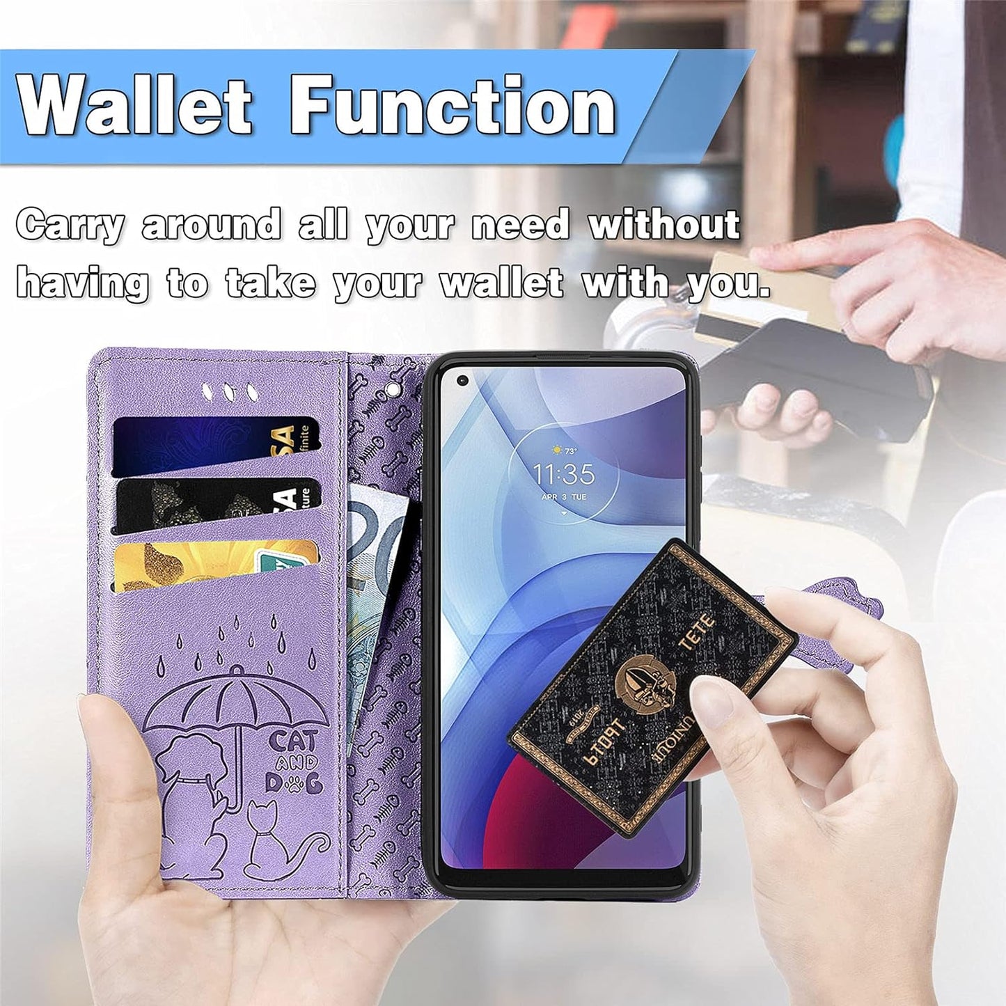 Ccsmall Oneplus Nord N200 Cartoon Girl Wallet Case,Kawaii Cat Dog Style Flip Phone Cover with ID Card Holder & Kickstand PU Leather Magnetic Clasp Case for Oneplus Nord N200 MG Purple  CCSmall   