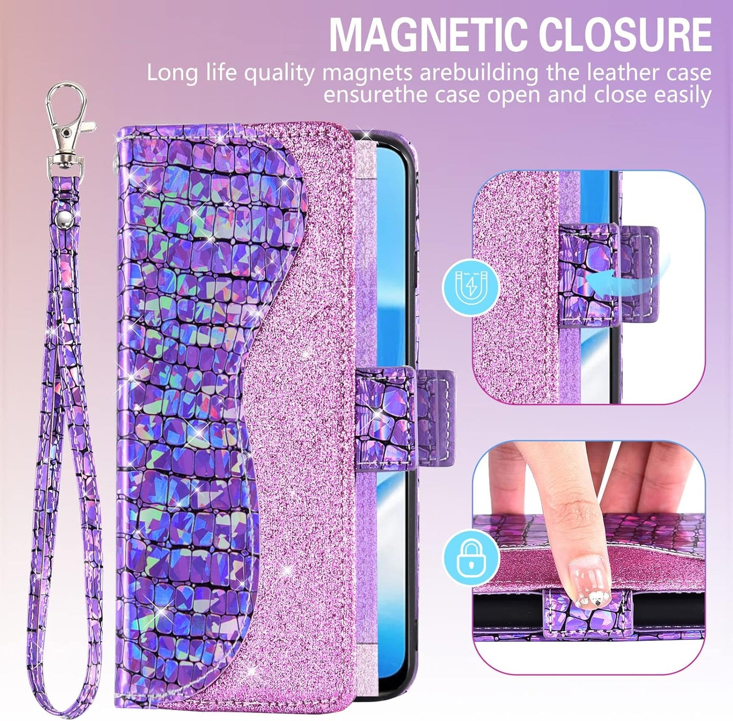 Asuwish Phone Case for Oneplus Nord N200 5G Wallet Cover with Screen Protector and Flip Card Holder Bling Glitter Stand Cell One plus N 200 G5 1 plus 200N 1Plus One+ 1+ N2005G 2021 Women Girls Purple  Asuwish   