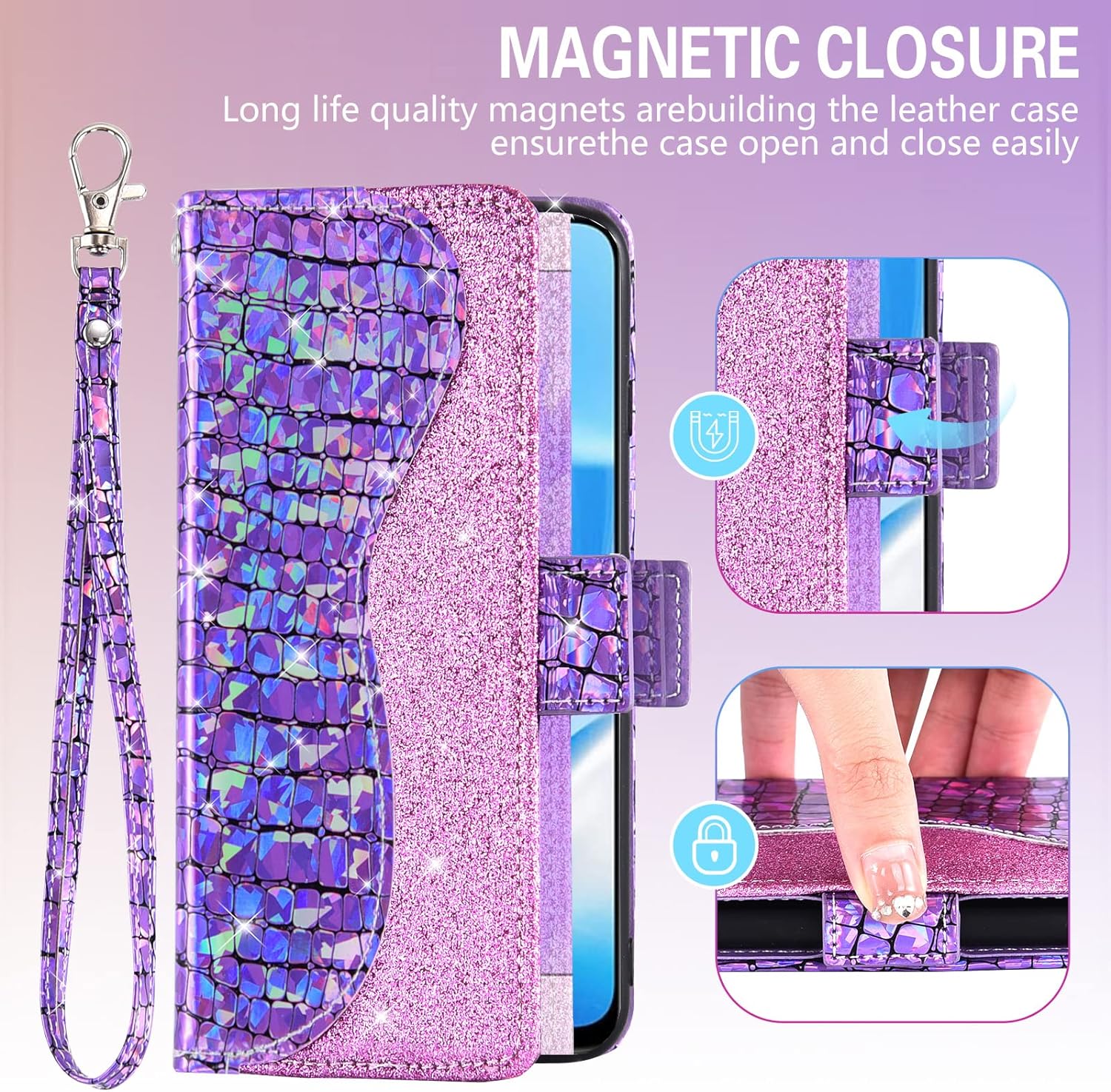 Asuwish Phone Case for Oneplus Nord N200 5G Wallet Cover with Screen Protector and Flip Card Holder Bling Glitter Stand Cell One plus N 200 G5 1 plus 200N 1Plus One+ 1+ N2005G 2021 Women Girls Purple  Asuwish   
