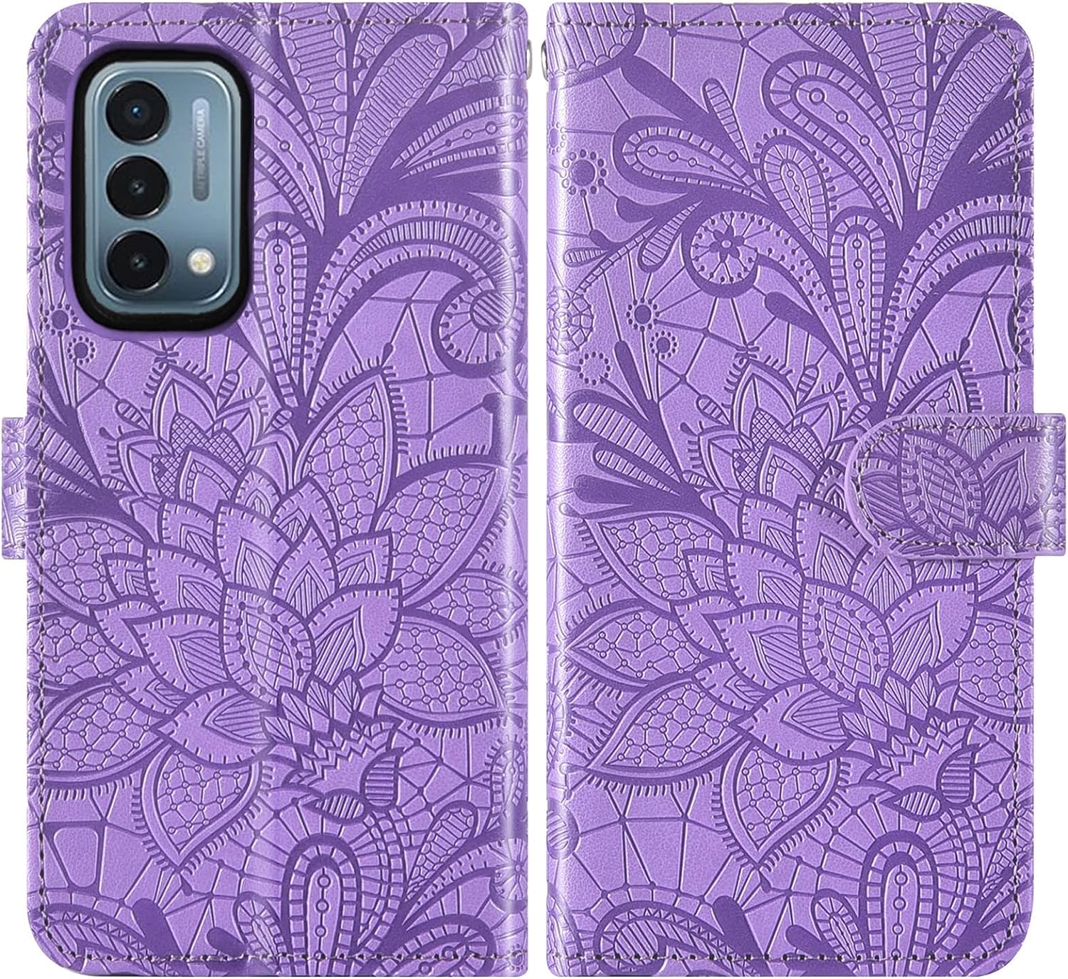Asuwish Phone Case for Oneplus Nord N200 5G with Screen Protector and Lace Wallet Cover Flip Card Holder Stand Cell Accessories One plus N 200 G5 1 plus 200N 1Plus One+ 1+ N2005G 2021 Women Men Purple  Asuwish   