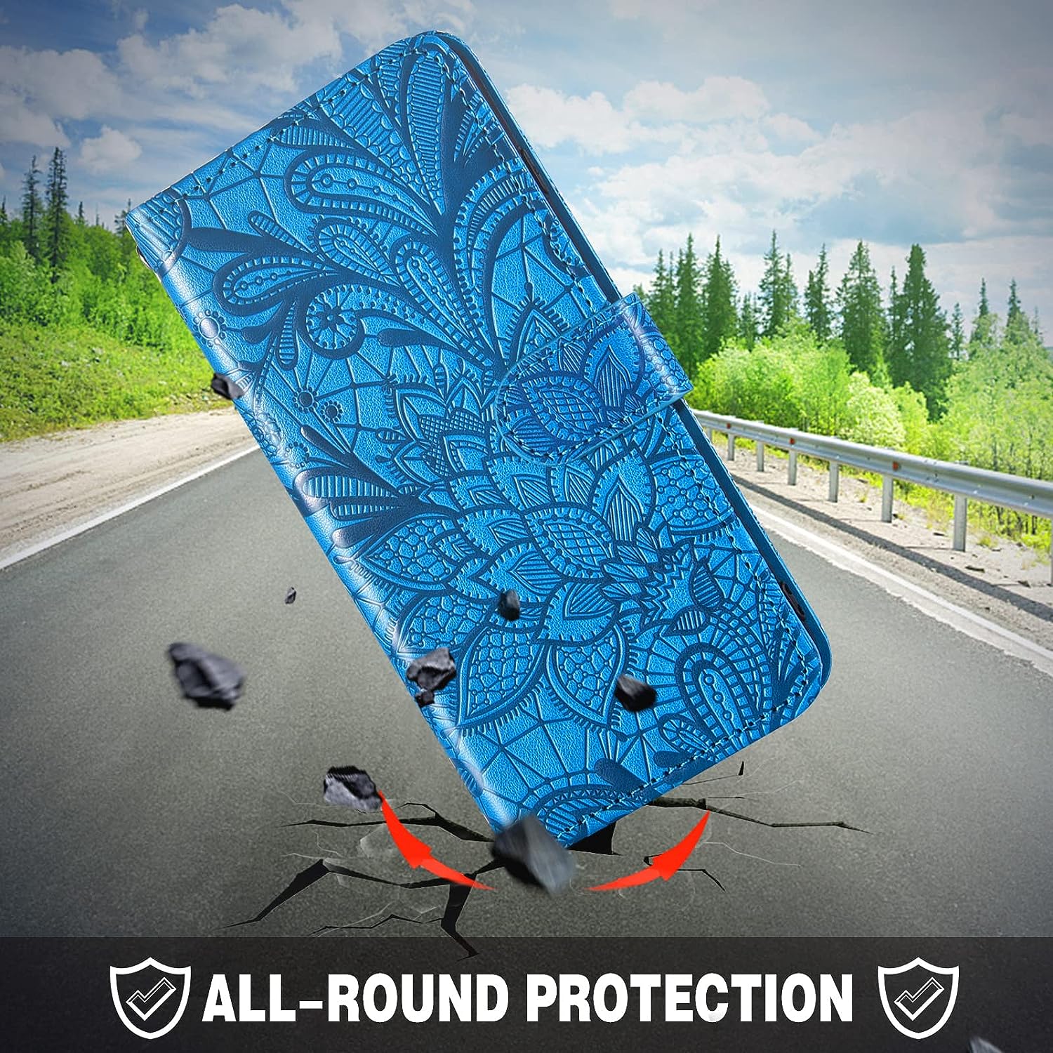 Asuwish Phone Case for Oneplus Nord N200 5G with Screen Protector and Lace Wallet Cover Flip Card Holder Stand Cell Accessories One plus N 200 G5 1 plus 200N 1Plus One+ 1+ N2005G 2021 Women Men Blue  Asuwish   