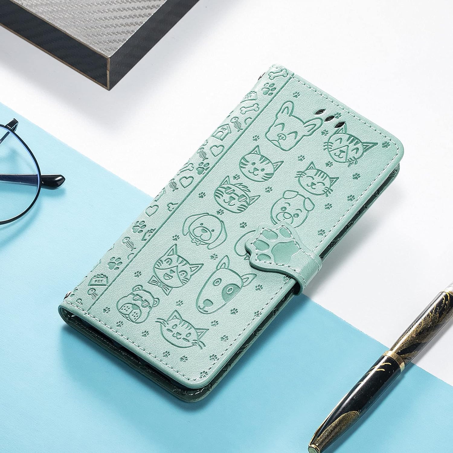 Ccsmall Oneplus Nord N200 Cartoon Girl Wallet Case,Kawaii Cat Dog Style Flip Phone Cover with ID Card Holder & Kickstand PU Leather Magnetic Clasp Case for Oneplus Nord N200 MG Green  CCSmall   