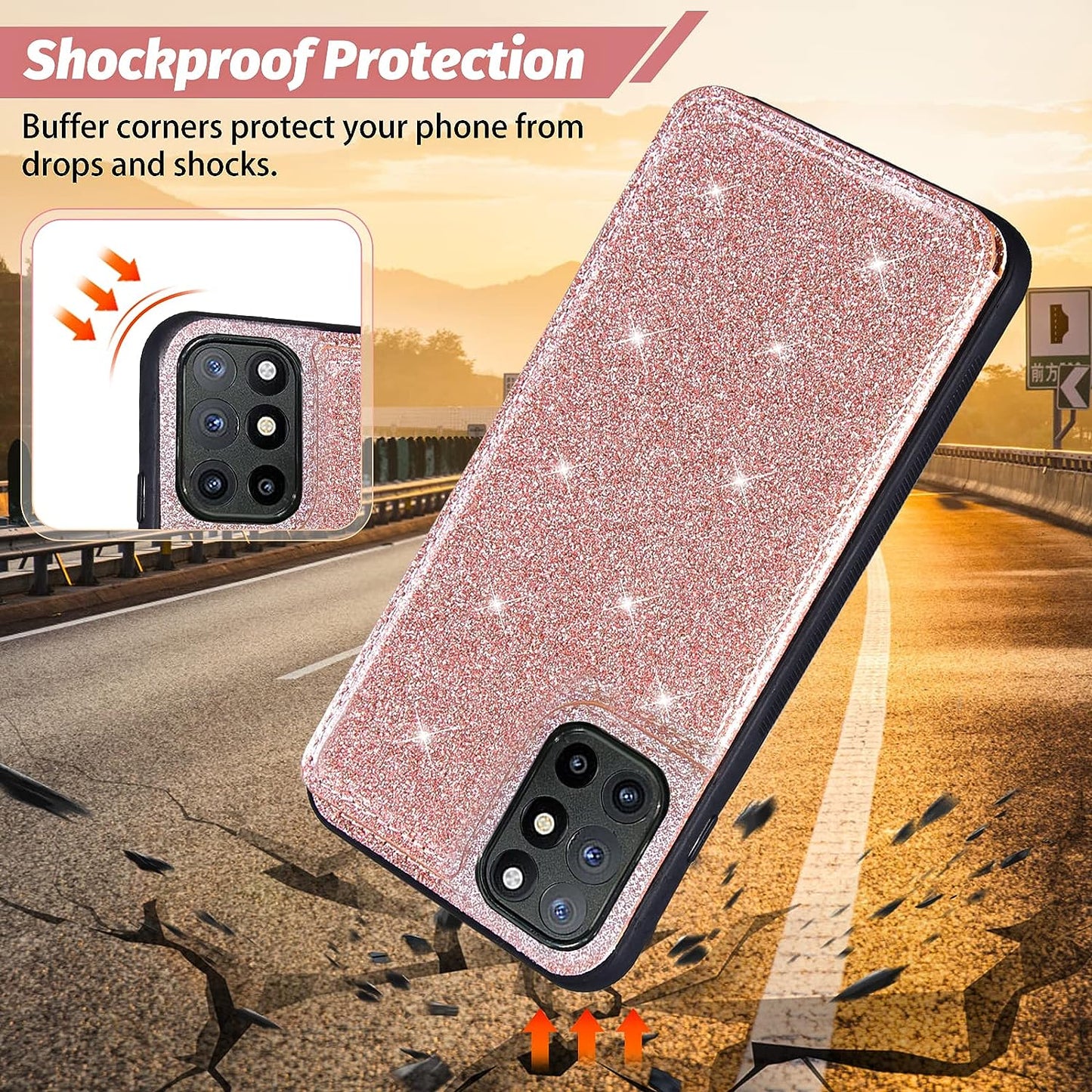 Asuwish Phone Case for Oneplus 8T Oneplus8T plus 9R 5G Wallet Cover with Screen Protector and Card Holder Bling Glitter Cell One Plus8T5G on + 1 plus 8Tplus 1Plus 8T+ One+ T8 1+ 1+8T Pro G5 Rose Gold  Asuwish   