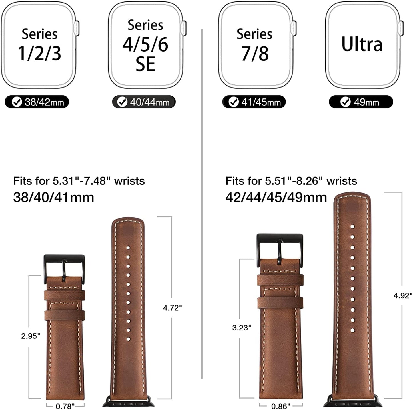 SUNFWR Leather Bands Compatible with Apple Watch Band 49Mm 45Mm 44Mm 42Mm for Men Women, Top Grain Genuine Leather Replacement Strap for Iwatch Ultra SE2 SE Series 8 7 6 5 4 3 2 1  SUNFWR   