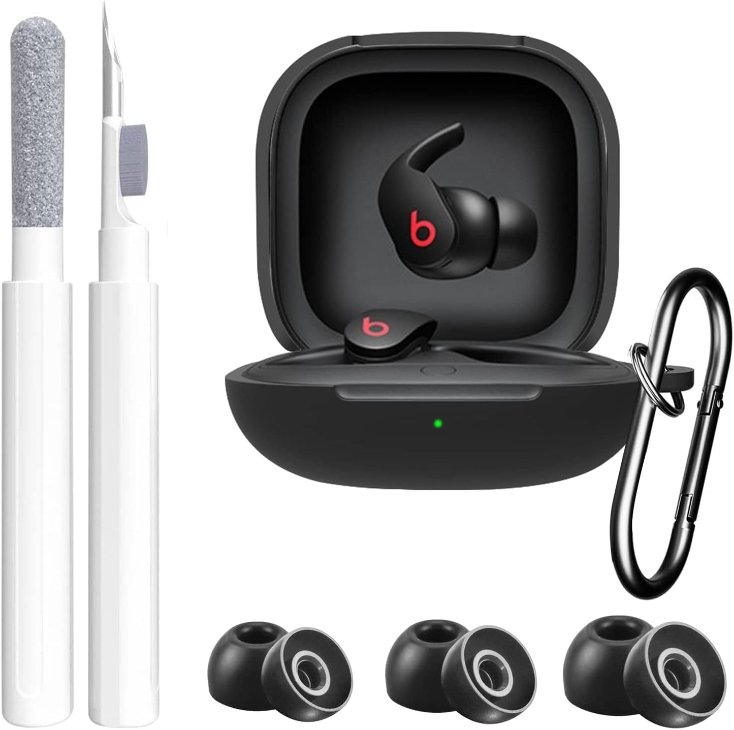 U.Ehome [4 in 1] for Beats Fit Pro Case Cover with Cleaner Kit&Replacement Eartips(S/M/L),Cover Compatible with Beats Fit Pro 2021 Earbuds Armor，Soft Silicone Beats Fit Pro Case with Keychain  U. EHome Black  