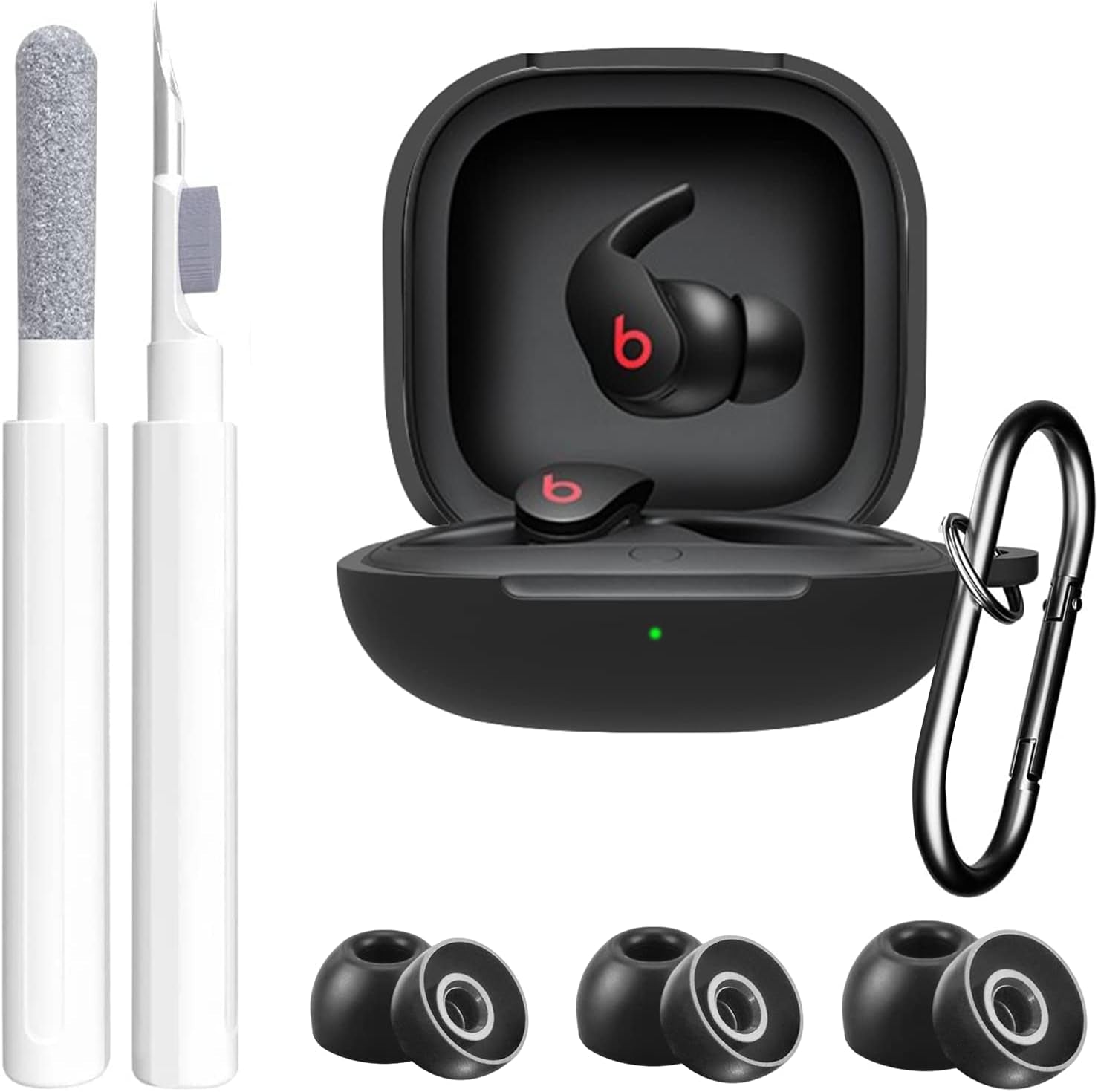 U.Ehome [4 in 1] for Beats Fit Pro Case Cover with Cleaner Kit&Replacement Eartips(S/M/L),Cover Compatible with Beats Fit Pro 2021 Earbuds Armor，Soft Silicone Beats Fit Pro Case with Keychain  U. EHome Black  