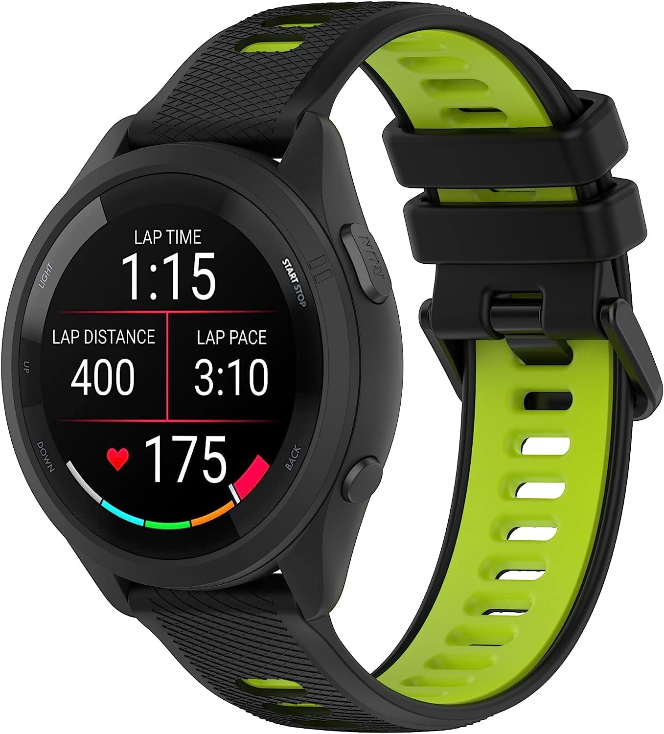 Replacement Band for Garmin GPS Running Smartwatch Band,Soft Silicone Adjustable Sport Band, Easy Change Silicone Replacement Soft Rubber Watch Band  Gusfeliz Black/Green 20MM 