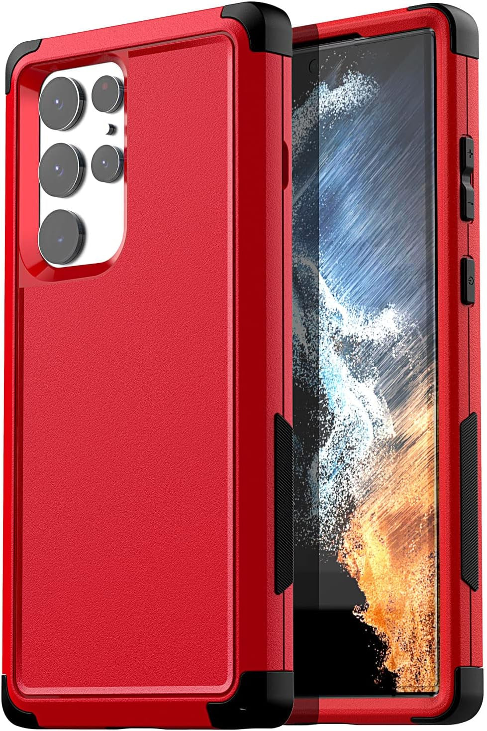 Aicase for Galaxy S22 Ultra Case,Heavy Duty 3-Layer Rugged Pocket-Friendly Phone Case,Durable Military Grade Protection Shockproof/Drop Proof/Dust-Proof Protective Cover for Samsung S22 Ultra 6.8“  AICase Red / Black  