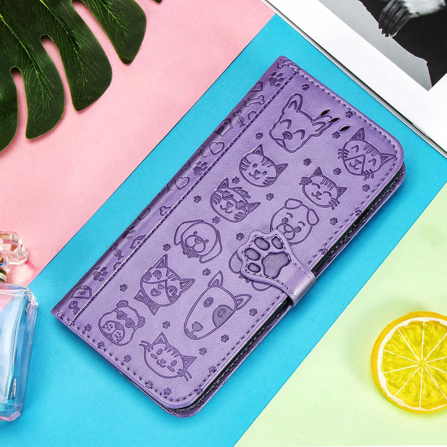 Ccsmall Oneplus Nord N200 Cartoon Girl Wallet Case,Kawaii Cat Dog Style Flip Phone Cover with ID Card Holder & Kickstand PU Leather Magnetic Clasp Case for Oneplus Nord N200 MG Purple  CCSmall   