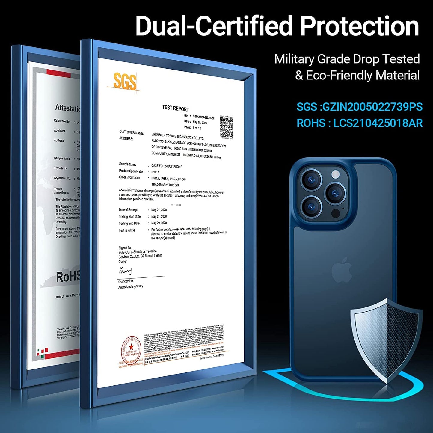 TORRAS Shockproof Designed for Iphone 14 Pro Case, [Military-Grade Drop Tested] Translucent Matte Hard Back with Silicone Slim Protective Anti-Fingerprint Anti-Scratch Phone Case Guardian 2022, Blue  TORRAS   