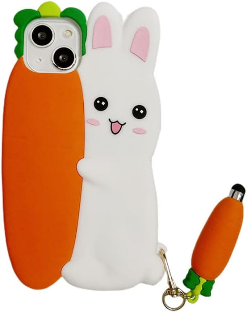 YAKVOOK Kawaii Phone Cases for Iphone 12/12 Pro,Cute Cartoon Cookies Bear Phone Case with Bubble Tea Phone Case 3D Iphone 12/12 Pro Case Soft Silicone Shockproof Cover for Women Girls  Yatchen Bunny Carrot Iphone 13 