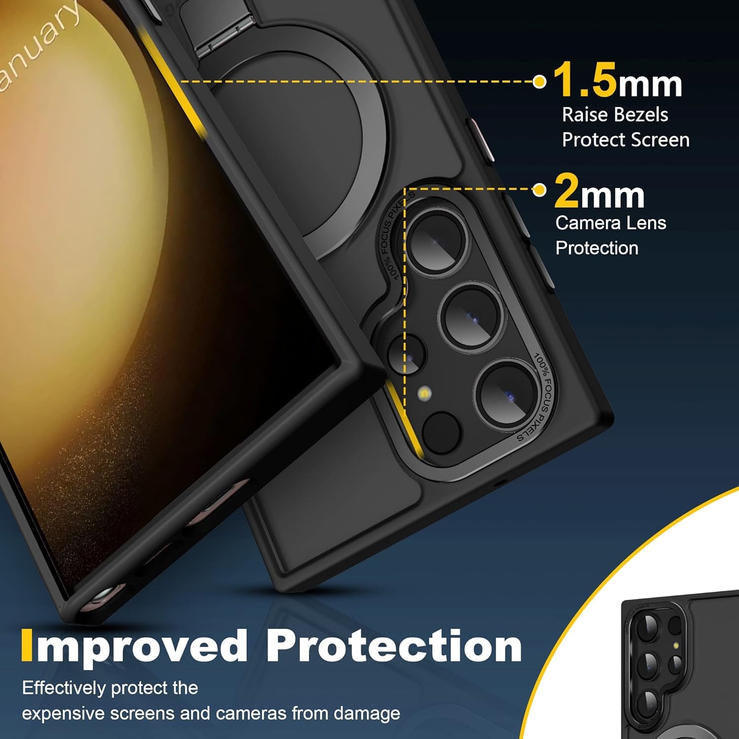 Cyberowl for Samsung Galaxy S23 Ultra Case with [3 in 1] Magnetic-Ring Stand, Military-Grade Drop Protection Translucent Matte Case for Women Men, Black  Cyberowl   