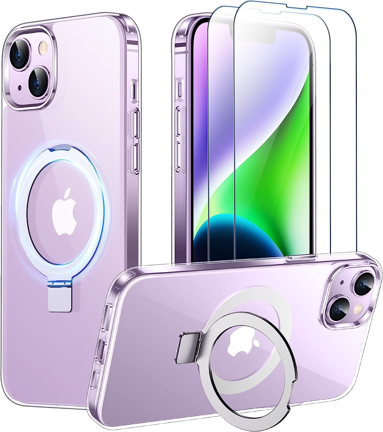 SPIDERCASE for Iphone 14 plus Case with Magnetic Invisible Stand,[Compatible for Magsafe][Military Grade Shockproof][2 Pack Tempered Glass Screen Protector] Translucent Matte Phone Case, Black  SPIDERCASE Clear Iphone 14 Plus 